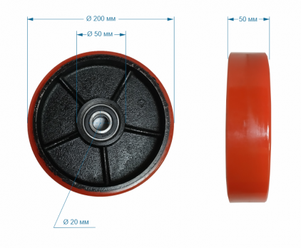 Колесо рулевое для гидравлической тележки 200х50х50 в сборе PU